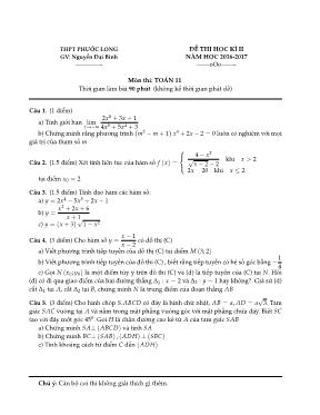 Đề thi học kỳ II môn Toán Lớp 11 - Năm học 2016-2017 - Nguyễn Đại Bình