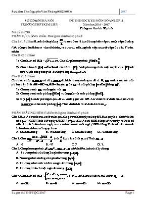 Đề thi học kỳ II môn Toán Lớp 11 - Năm học 20