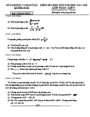 Đề thi học kỳ II môn Toán Lớp 9 - Sở GD & ĐT Quảng Nam