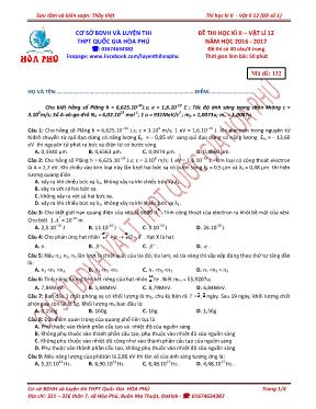 Đề thi học kỳ II môn Vật lý Lớp 12 - Mã đề 132 - Năm học 2016-2017