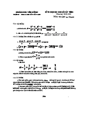 Đề thi học sinh giỏi cấp trường môn Toán Lớp 9 - Năm học 2010-2011 - Trường THCS chuyên Yên Sơn