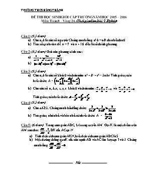 Đề thi học sinh giỏi cấp trường môn Toán Lớp 9 - Năm học 2015-2016 - Trường THCS Hùng Thành