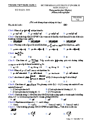 Đề thi khảo sát chất lượng học kỳ 2 môn Toán Lớp 11 - Mã đề 712 - Trường THPT Nông Cống 3