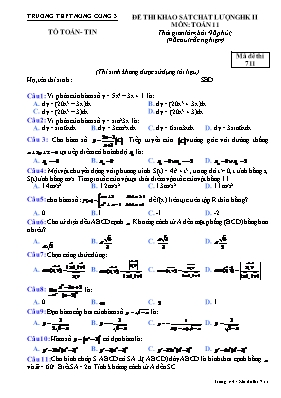 Đề thi khảo sát chất lượng học kỳ 2 môn Toán Lớp 11 - Mã đề 711 - Trường THPT Nông Cống 3