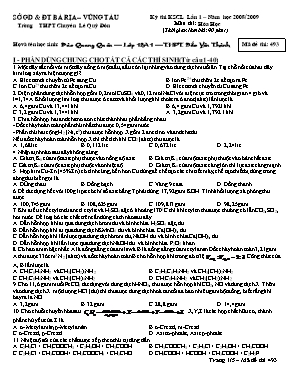 Đề thi khảo sát chất lượng lần 1 môn Hóa học - Mã đề 493 - Năm học 2008-2009 - Trường THPT chuyên Lê Quý Đôn (Có đáp án)