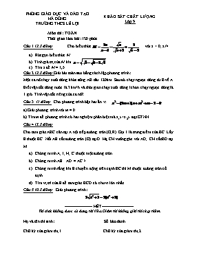 Đề thi khảo sát chất lượng môn Toán Khối 9 - Trường THCS Lê Lợi (Có đáp án)