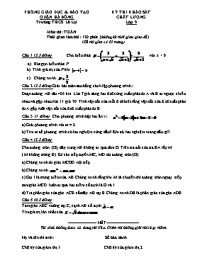 Đề thi khảo sát chất lượng môn Toán Lớp 9 - Trường THCS Lê Lợi (Có đáp án)