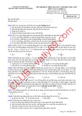 Đề thi khảo sát chất lượng THPT Quốc gia môn Vật lý Lớp 12 - Mã đề 130 - Năm học 2016-2017 - Trường THPT chuyên Vĩnh Phúc