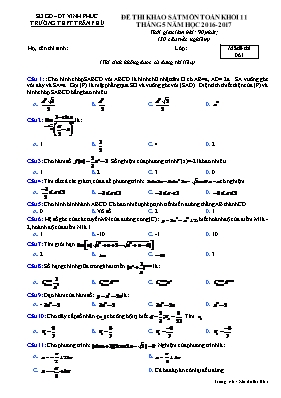 Đề thi khảo sát môn Toán Lớp 11 - Mã đề 061 - Năm học 2016-2017 - Trường THPT Trần Phú (Có đáp án)