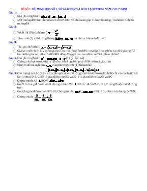 Đề thi minh họa vào Lớp 10 THPT môn Toán - Đề số 1 - Năm học 2017-2018 - Sở GD & ĐT Thành phố Hồ Chí Minh (Có đáp án)