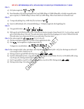 Đề thi minh họa vào Lớp 10 THPT môn Toán - Đề số 2 - Năm học 2017-2018 - Sở GD & ĐT Thành phố Hồ Chí Minh (Có đáp án)