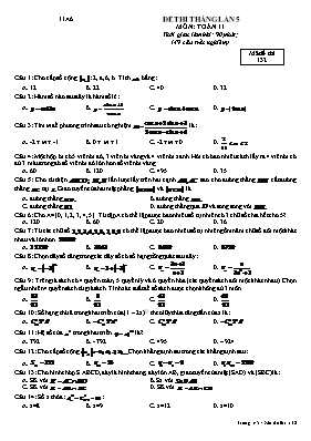 Đề thi tháng lần 5 môn Toán Lớp 11 - Mã đề 132 - Trường THPT Tân Yên Số 1 (Có đáp án)