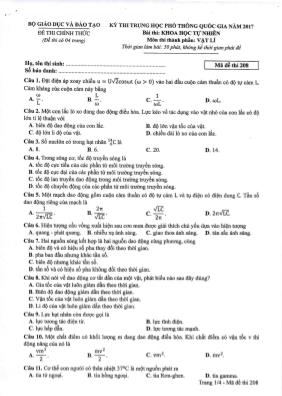 Đề thi THPT Quốc gia môn Vật lý năm 2017 - Mã đề 208