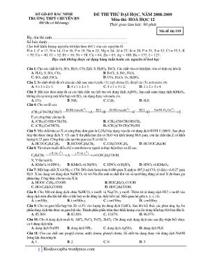 Đề thi thử Đại học môn Hóa học - Mã đề 519 - Năm học 2008-2009 - Sở GD & ĐT Bắc Ninh (Có đáp án)