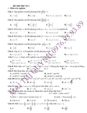Đề thi thử học kỳ II môn Toán Lớp 10
