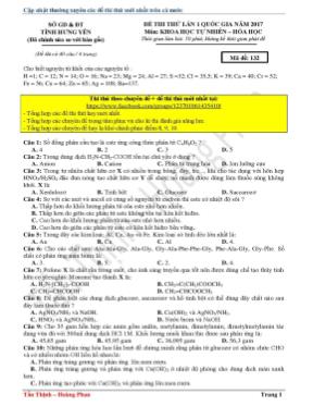 Đề thi thử THPT Quốc gia lần 1 môn Hóa học năm 2017 - Mã đề 132 - Sở GD & ĐT Hưng Yên (Có đáp án)