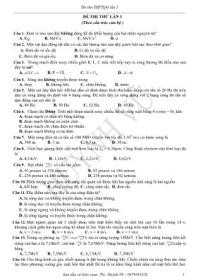 Đề thi thử THPT Quốc gia lần 1 môn Vật lý (Có đáp án) Đề thi thử THPT Quốc gia lần 1 môn Vật lý (Có đáp án)