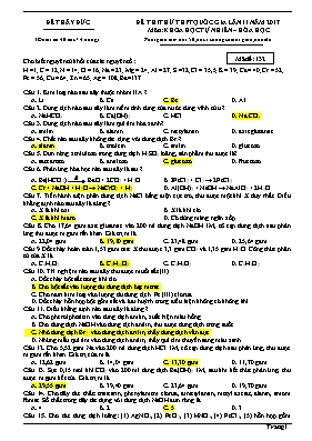 Đề thi thử THPT Quốc gia lần 11 môn Hóa học năm 2017 - Mã đề 132 (Kèm đáp án)