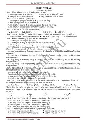 Đề thi thử THPT Quốc gia lần 2 môn Vật lý - Năm học 2016-2017