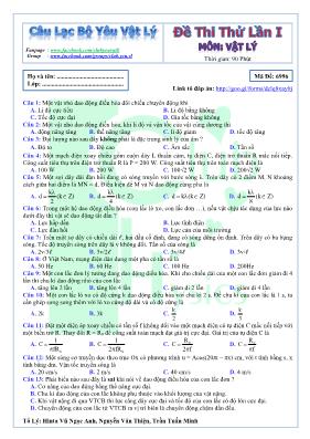 Đề thi thử THPT Quốc gia lần I môn Vật lý