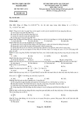 Đề thi thử THPT Quốc gia lần IV môn Vật lý Đề thi thử THPT Quốc gia lần IV môn Vật lý