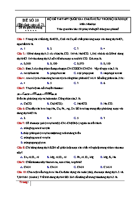 Đề thi thử THPT Quốc gia môn Hóa học - Đề số 10 (Có đáp án)