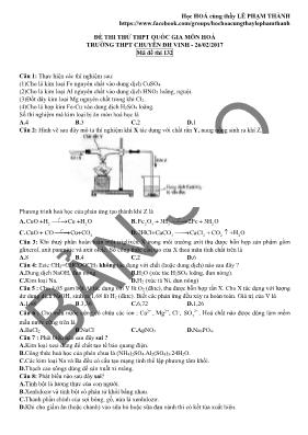 Đề thi thử THPT Quốc gia môn Hóa học năm 2017 - Mã đề 132 - Trường THPT chuyên Đại học Vinh (Có đáp án)