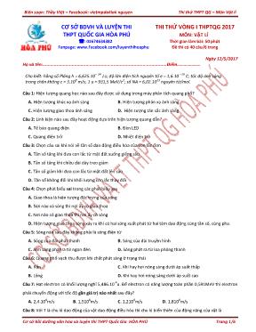 Đề thi thử THPT Quốc gia vòng I môn Vật lý năm 2017 Đề thi thử THPT Quốc gia vòng I môn Vật lý năm 2017