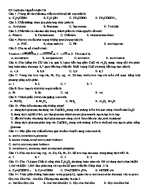 Đề thi thử Trung học Phổ thông Quốc gia lần I môn Hóa học