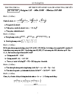 Đề thi thử tuyển sinh Lớp 10 THPT chuyên môn 