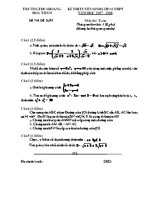 Đề thi thử tuyển sinh Lớp 10 THPT môn Toán - Năm học 2017-2018 - Trường THCS Hoàng Hoa Thám (Có đáp án)