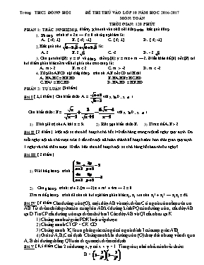 Đề thi thử vào Lớp 10 môn Toán - Năm học 2016-2017 - Trường THCS Đông Hội (Có đáp án)
