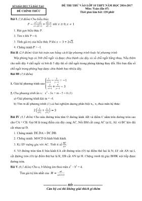 Đề thi thử vào Lớp 10 THPT môn Toán - Đề 7 - 