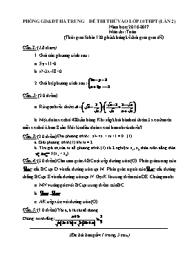 Đề thi thử vào Lớp 10 THPT môn Toán lần 2 - Năm học 2016-2017 - Phòng GD & ĐT Hà Trung (Có đáp án)