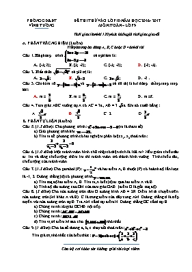 Đề thi thử vào Lớp 10 THPT môn Toán - Năm học 2016-2017 - Phòng GD & ĐT Vĩnh Tường (Có đáp án)