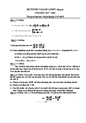Đề thi thử vào Lớp 10 THPT môn Toán - Năm học 2017-2018 (Có đáp án)