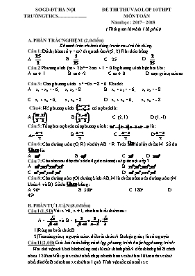 Đề thi thử vào Lớp 10 THPT môn Toán - Năm học 2017-2018 - Sở GD & ĐT Hà Nội (Có đáp án)