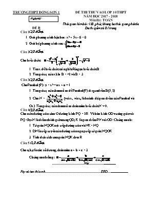 Đề thi thử vào Lớp 10 THPT môn Toán - Năm học