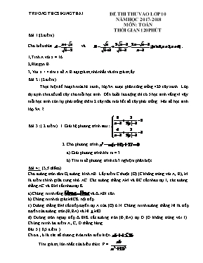 Đề thi thử vào Lớp 10 THPT môn Toán - Năm học 2017-2018 - Trường THCS Đông Thái
