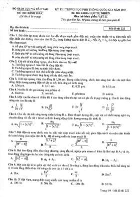Đề thi Trung học phổ thông Quốc gia môn Vật lý năm 2017 - Mã đề 222