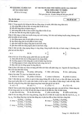 Đề thi Trung học phổ thông Quốc gia môn Vật lý năm 2017 - Mã đề 205