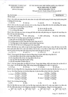 Đề thi Trung học phổ thông Quốc gia môn Vật lý năm 2017 - Mã đề 211