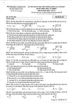 Đề thi Trung học phổ thông Quốc gia môn Vật lý năm 2017 - Mã đề 215