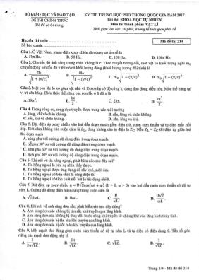 Đề thi Trung học phổ thông Quốc gia môn Vật lý năm 2017 - Mã đề 214