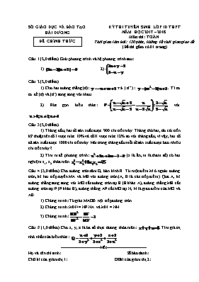 Đề thi tuyển sinh 10 THPT môn Toán - Năm học 