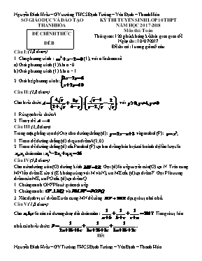 Đề thi tuyển sinh Lớp 10 môn Toán - Đề B - Năm học 2017-2018 - Sở GD & ĐT Thanh Hóa (Có đáp án)