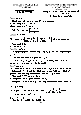 Đề thi tuyển sinh Lớp 10 môn Toán - Năm học 2