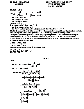 Đề thi tuyển sinh Lớp 10 môn Toán - Năm học 2