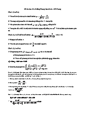 Đề thi tuyển sinh Lớp 10 THPT chuyên Lê Hồng 