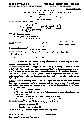 Đề thi tuyển sinh Lớp 10 THPT chuyên môn Toán